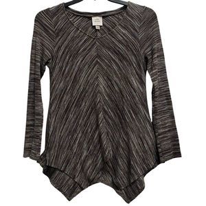 Knox Rose Womens Small Heathered Gray Asymmetrical Hem Boho Peasant Pullover